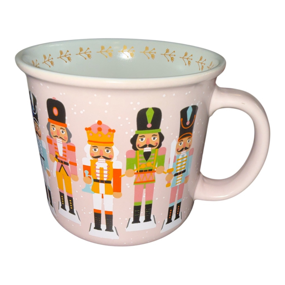 Nutcracker Holiday Mug with Gold Floral Interior, Ceramic Coffee Cup, 16 oz